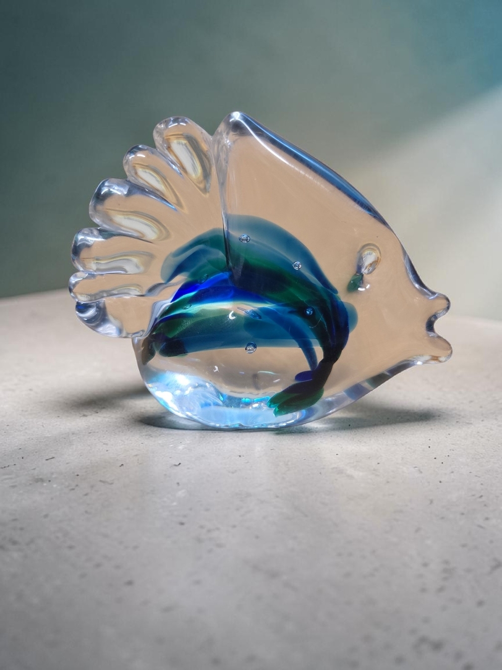Handblown Glass Fish Figurine in Blue and Green